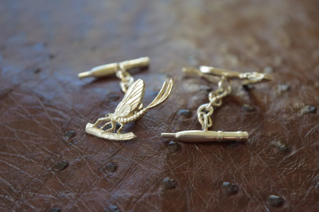 Resting Mayfly & Rod Handle Cufflinks