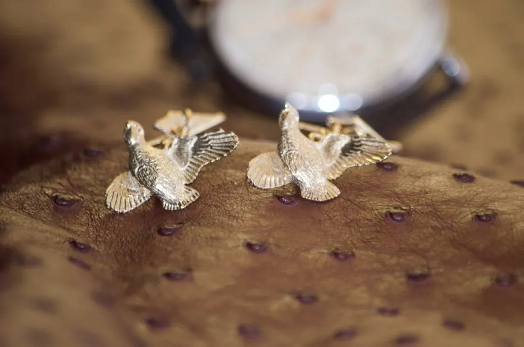 Flaring Grey Partridge and Flag Cufflinks