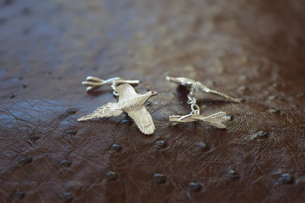 Curling Pheasant and Wheat Straw Cufflinks