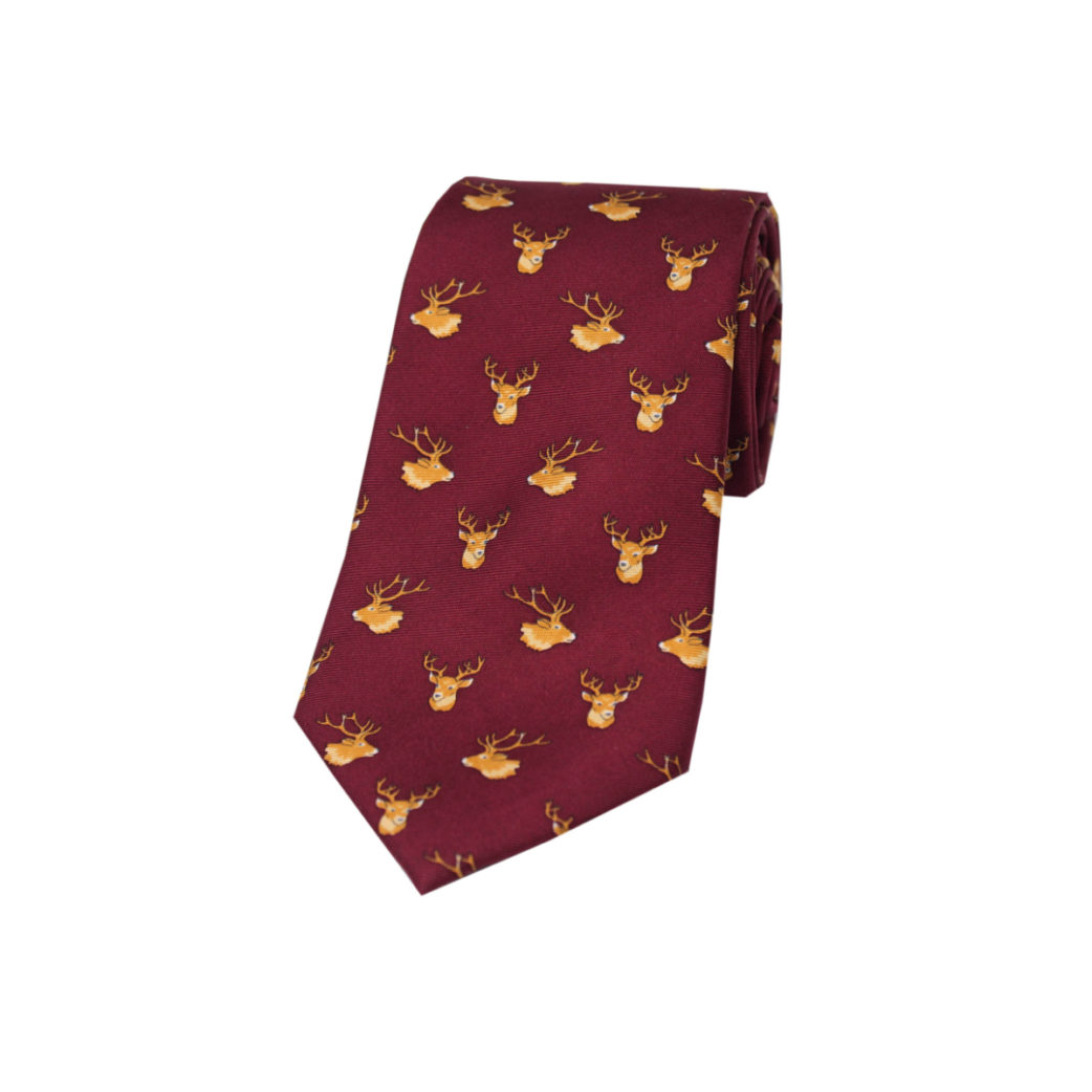 Silk Wine Coloured Stag Tie