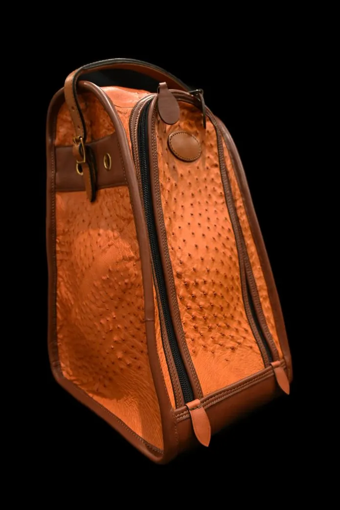 Cognac Ostrich Boot Bag w/Contrast Binding