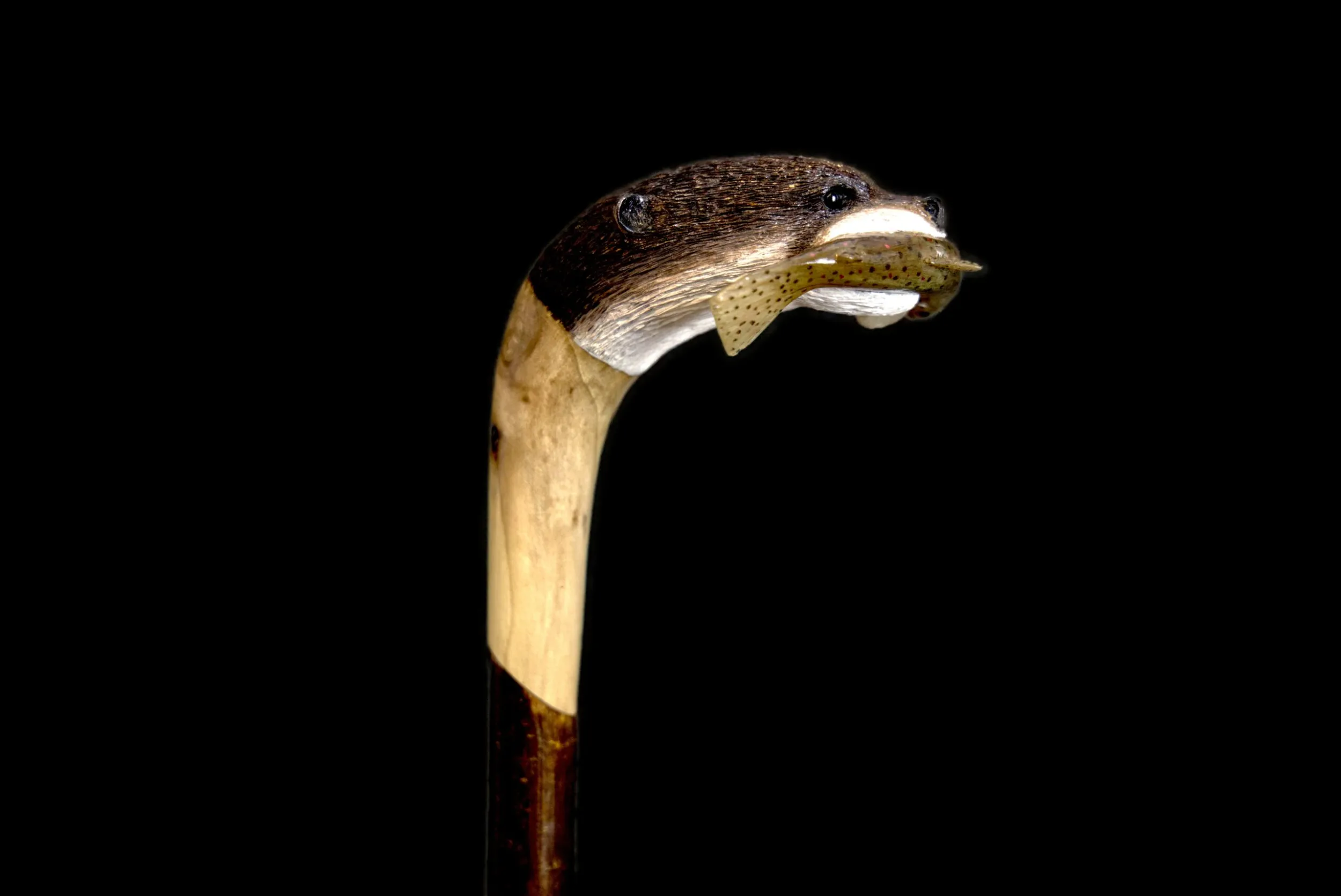 Hand Carved Shooting Stick - Otter and Fish